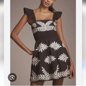 Anthropologie Black Mini Dress with White Floral Embroidery SZ.XL NWT